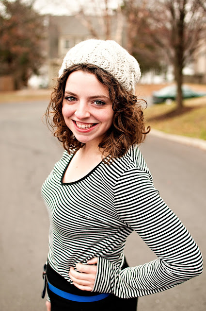 Winter Maxi Skirt, Beanie, Gap Belt and Striped Shirt