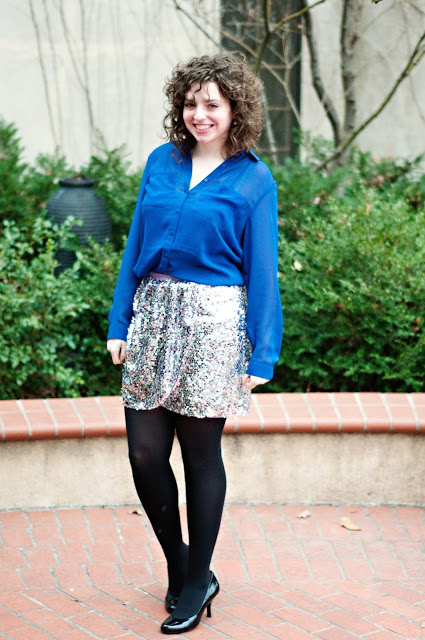 Cobalt top with J Crew Sequin skirt