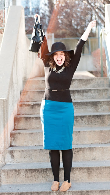 Bright Pencil Skirt and Black Top