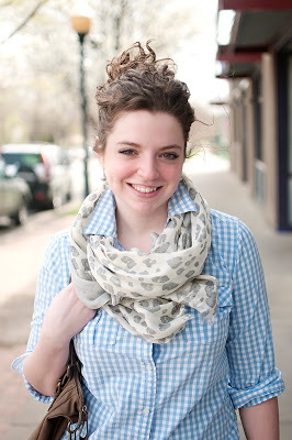 Blue gingham and leopard Scarf