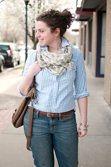 Blue gingham and leopard Scarf