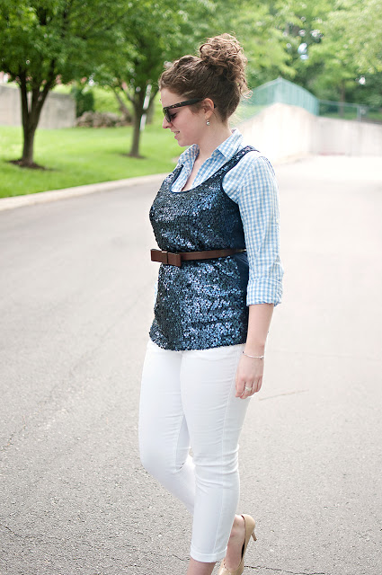 Blue Gingham with Sequin Tank