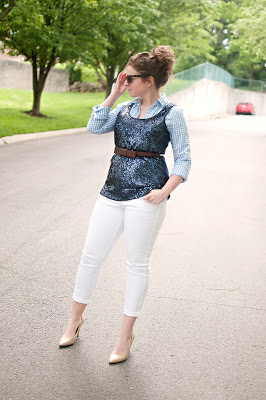 Blue Gingham with Sequin Tank