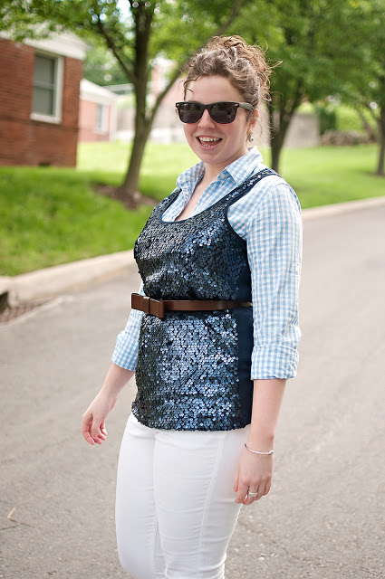 Blue Gingham with Sequin Tank