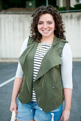 Green Olive Vest with Destructed Shorts