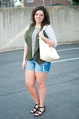 Green Olive Vest with Destructed Shorts